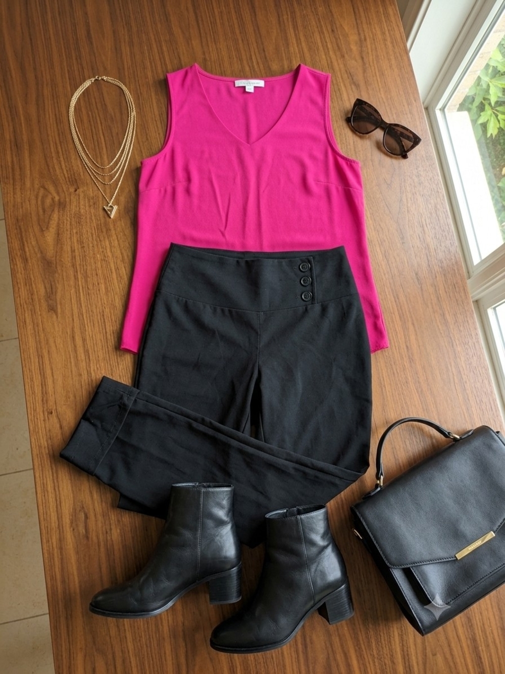 Laura Petites Bright Fuchsia V-Neck Sleeveless Blouse.